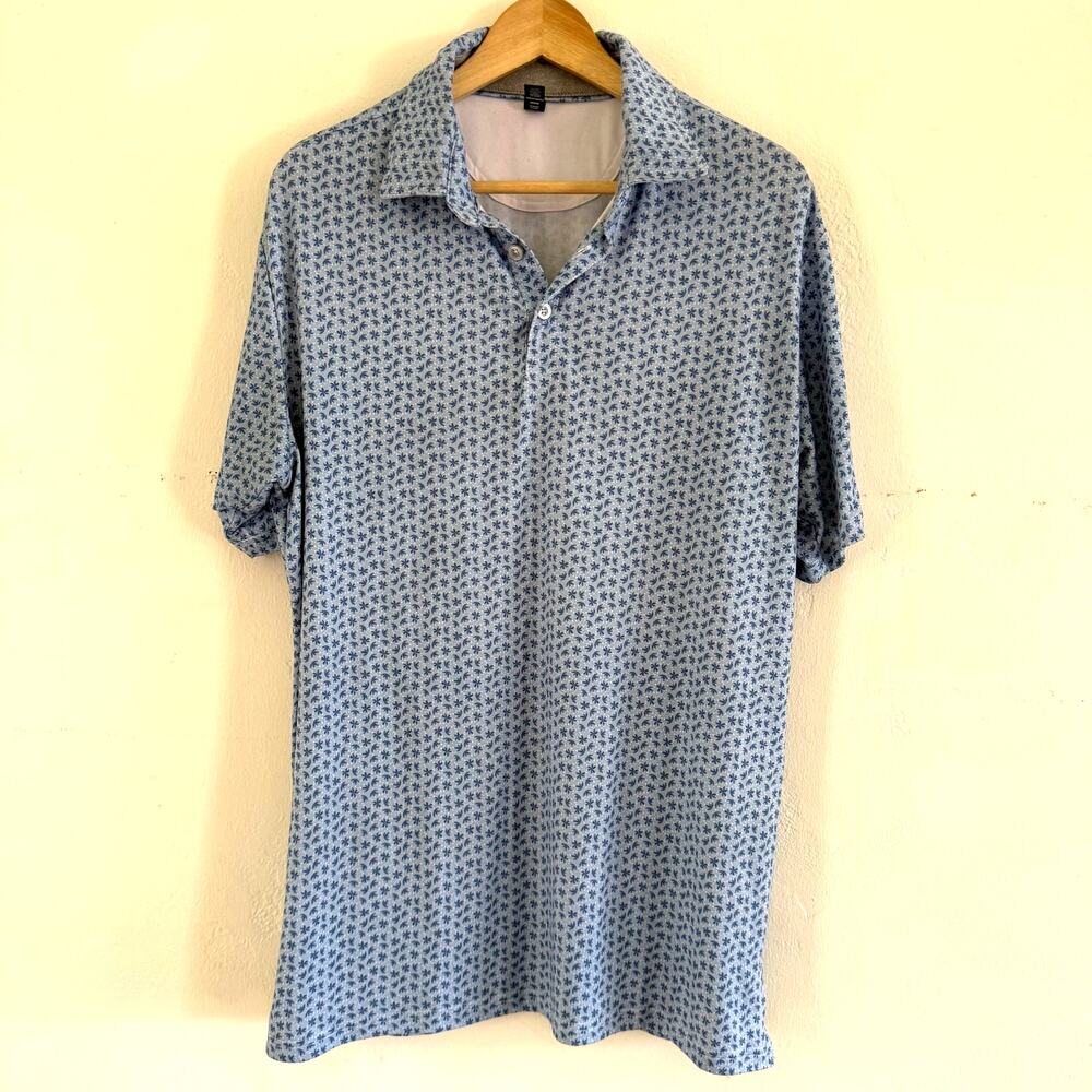 Anderson Ord Golf Polo Shirt Blue All Over Print Men's Size Medium Short‎ Sleeve